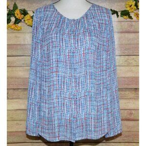 Talbots Mod Plaid Tweed Print Multicolor Blouse Top Ladies L Career Casual